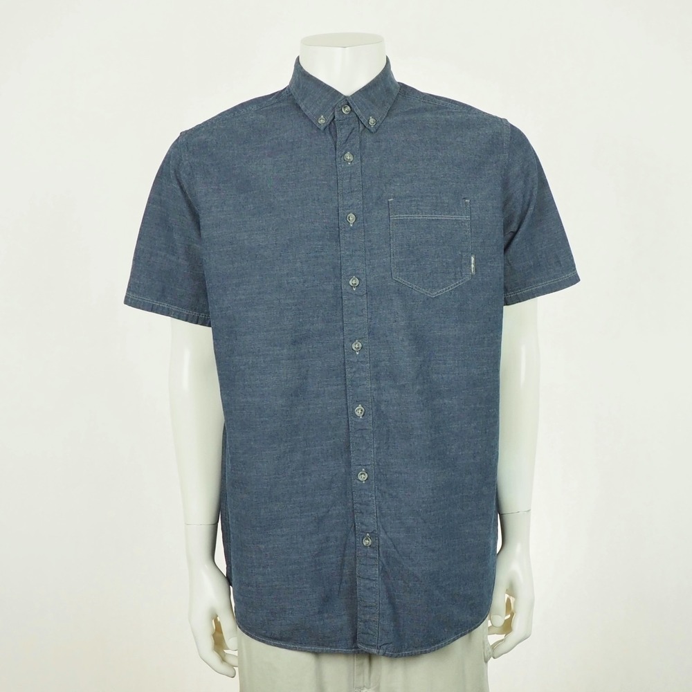 Eddie Bauer Button Down Shirt Mens TL LT Blue Classic Fit Chambray Cotton Blend